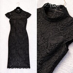 STAUD Rosaline Black Lace Midi Dress